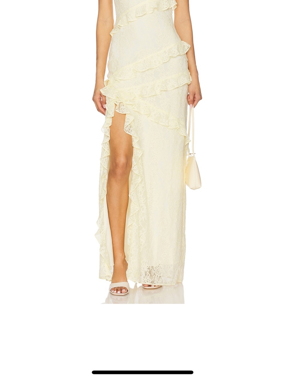 REVOLVE Tularosa Spaghetti Strap Ruffle Lace Maxi Dress in Butter Yellow